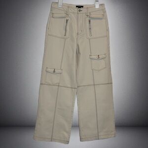 Forever 21 Cream 6 Pocket Design Cargo Wide Leg Jeans NWOT Size L